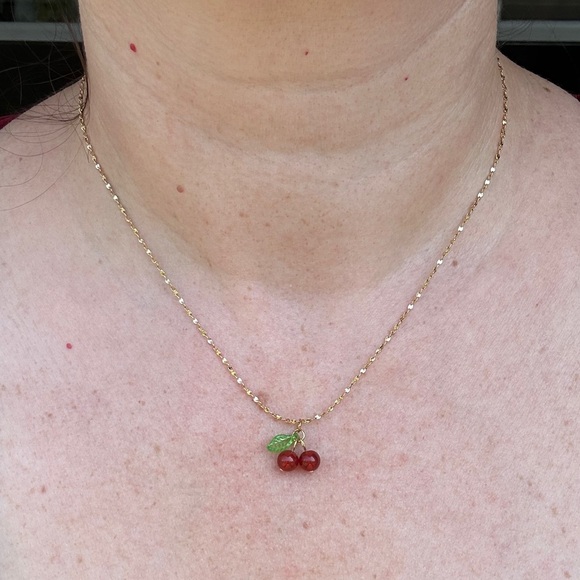 Delicate Gold Cherry Pendant Necklace - Picture 5 of 6